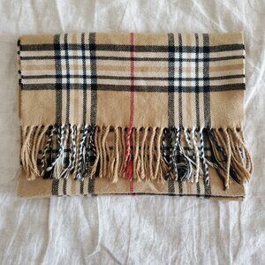 Beige Tartan Plaid 100% Cashmere Scarf Unisex